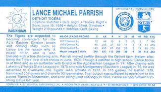 1980 Kellogg's 3-D Super Stars #54 Lance Parrish Back