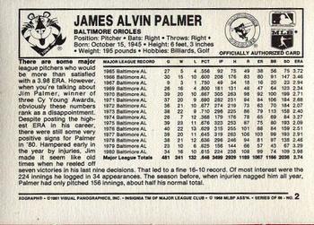 1981 Kellogg's 3-D Super Stars #2 Jim Palmer Back