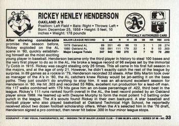 1981 Kellogg's 3-D Super Stars #33 Rickey Henderson Back
