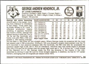 1981 Kellogg's 3-D Super Stars #35 George Hendrick Back