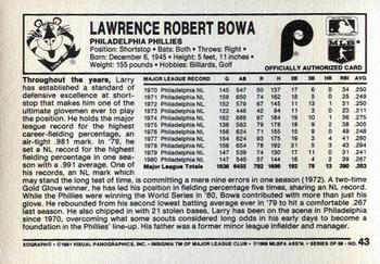 1981 Kellogg's 3-D Super Stars #43 Larry Bowa Back