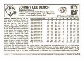 1981 Kellogg's 3-D Super Stars #65 Johnny Bench Back