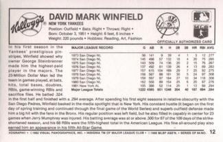1982 Kellogg's 3-D Super Stars #12 Dave Winfield Back