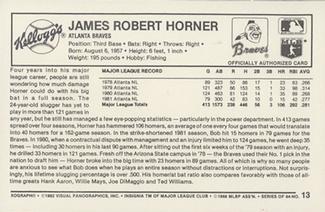 1982 Kellogg's 3-D Super Stars #13 Bob Horner Back