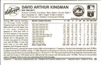 1982 Kellogg's 3-D Super Stars #19 Dave Kingman Back