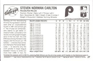 1982 Kellogg's 3-D Super Stars #27 Steve Carlton Back