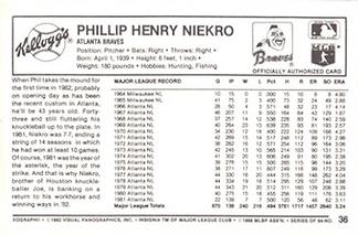 1982 Kellogg's 3-D Super Stars #36 Phil Niekro Back
