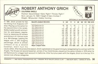 1982 Kellogg's 3-D Super Stars #38 Bobby Grich Back