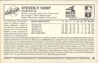 1982 Kellogg's 3-D Super Stars #39 Steve Kemp Back
