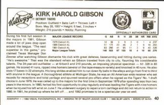 1982 Kellogg's 3-D Super Stars #40 Kirk Gibson Back