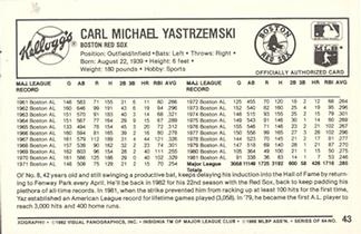 1982 Kellogg's 3-D Super Stars #43 Carl Yastrzemski Back