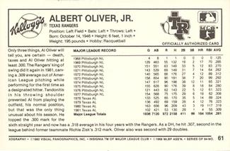 1982 Kellogg's 3-D Super Stars #61 Al Oliver Back