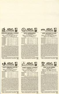 1983 Kellogg's 3-D Super Stars #48-50, 53-55 Jack Clark / Keith Hernandez / Greg Luzinski / Kent Hrbek / Bob Horner / Gary Carter Back