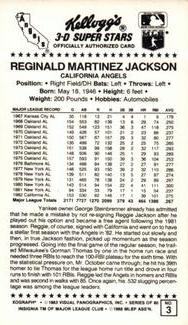 1983 Kellogg's 3-D Super Stars #3 Reggie Jackson Back
