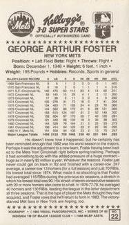 1983 Kellogg's 3-D Super Stars #22 George Foster Back