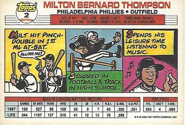 1988 Topps Big #2 Milt Thompson Back