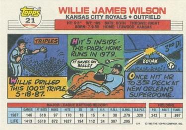 1988 Topps Big #21 Willie Wilson Back
