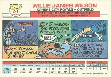 1988 Topps Big #21 Willie Wilson Back