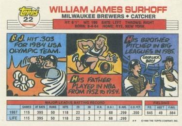 1988 Topps Big #22 B.J. Surhoff Back