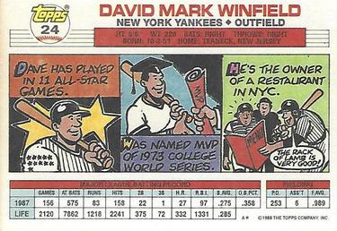 1988 Topps Big #24 Dave Winfield Back