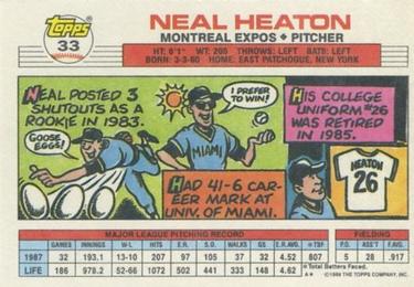 1988 Topps Big #33 Neal Heaton Back