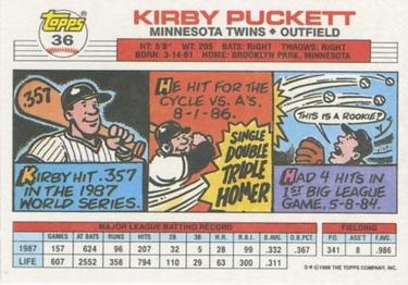 1988 Topps Big #36 Kirby Puckett Back