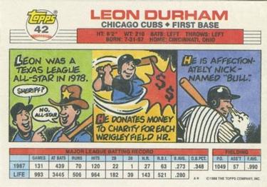 1988 Topps Big #42 Leon Durham Back