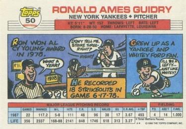 1988 Topps Big #50 Ron Guidry Back