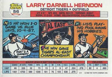 1988 Topps Big #56 Larry Herndon Back