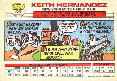 1988 Topps Big #59 Keith Hernandez Back