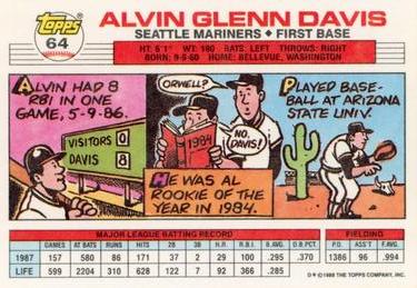 1988 Topps Big #64 Alvin Davis Back