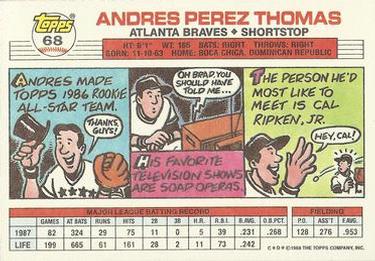 1988 Topps Big #68 Andres Thomas Back