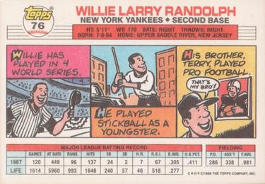 1988 Topps Big #76 Willie Randolph Back