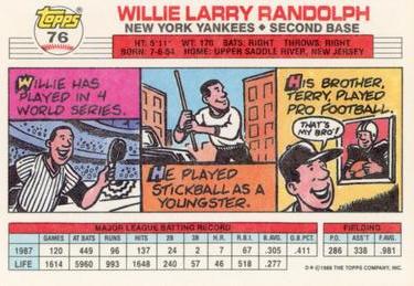1988 Topps Big #76 Willie Randolph Back