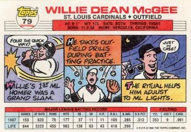 1988 Topps Big #79 Willie McGee Back