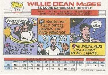 1988 Topps Big #79 Willie McGee Back