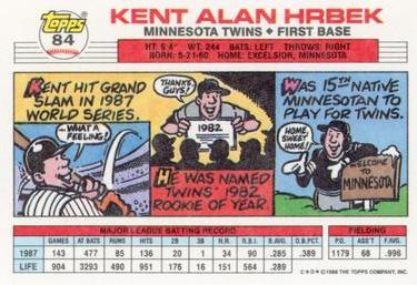 1988 Topps Big #84 Kent Hrbek Back