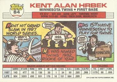 1988 Topps Big #84 Kent Hrbek Back