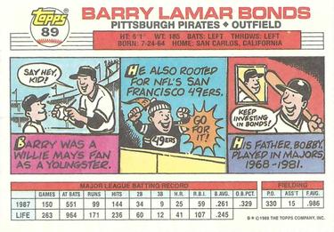 1988 Topps Big #89 Barry Bonds Back
