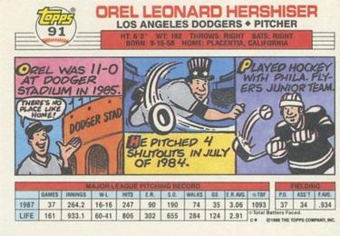 1988 Topps Big #91 Orel Hershiser Back