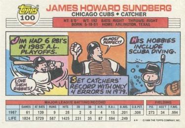 1988 Topps Big #100 Jim Sundberg Back