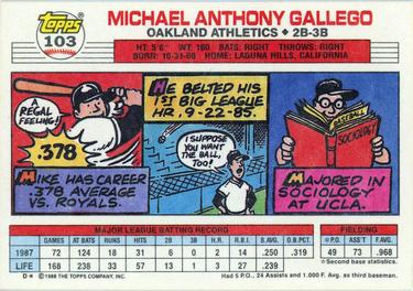 1988 Topps Big #103 Mike Gallego Back