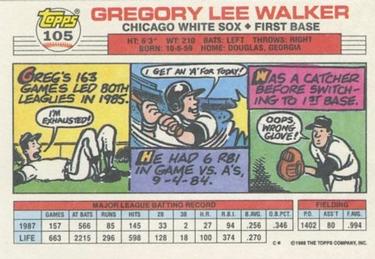 1988 Topps Big #105 Greg Walker Back