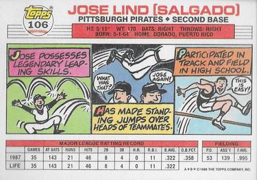 1988 Topps Big #106 Jose Lind Back