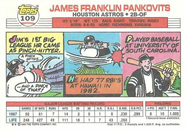 1988 Topps Big #109 Jim Pankovits Back