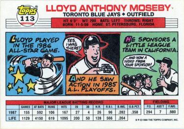 1988 Topps Big #113 Lloyd Moseby Back