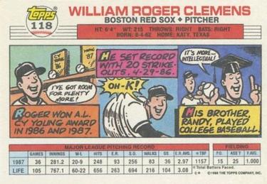 1988 Topps Big #118 Roger Clemens Back