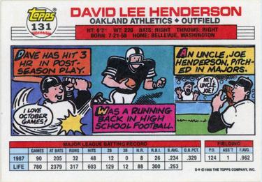 1988 Topps Big #131 Dave Henderson Back