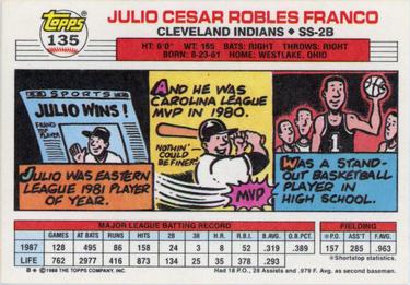 1988 Topps Big #135 Julio Franco Back