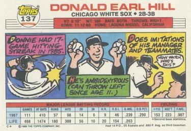 1988 Topps Big #137 Donnie Hill Back